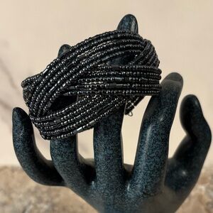 NWT Metallic Dark Gray Seed Bead Statement Bracelet